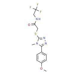 ChemSpider 2D Image | 2-{[5-(4-Methoxyphenyl)-4-methyl-4H-1,2,4-triazol-3-yl]sulfanyl}-N-(2,2,2-trifluoroethyl)acetamide | C14H15F3N4O2S