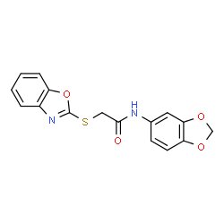 ChemSpider 2D Image | N-(1,3-Benzodioxol-5-yl)-2-(1,3-benzoxazol-2-ylsulfanyl)acetamide | C16H12N2O4S