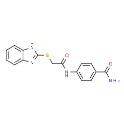ChemSpider 2D Image | 4-{[(1H-Benzimidazol-2-ylsulfanyl)acetyl]amino}benzamide | C16H14N4O2S