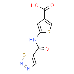 ChemSpider 2D Image | 5-[(1,2,3-Thiadiazol-5-ylcarbonyl)amino]-3-thiophenecarboxylic acid | C8H5N3O3S2