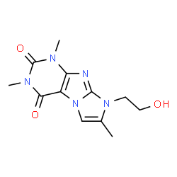 ChemSpider 2D Image | 8-(2-Hydroxyethyl)-1,3,7-trimethyl-1H-imidazo[2,1-f]purine-2,4(3H,8H)-dione | C12H15N5O3