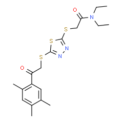 ChemSpider 2D Image | N,N-Diethyl-2-[(5-{[2-oxo-2-(2,4,5-trimethylphenyl)ethyl]sulfanyl}-1,3,4-thiadiazol-2-yl)sulfanyl]acetamide | C19H25N3O2S3