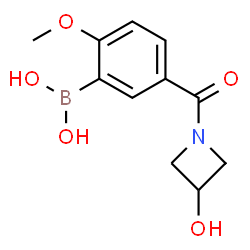 ChemSpider 2D Image | {5-[(3-Hydroxy-1-azetidinyl)carbonyl]-2-methoxyphenyl}boronic acid | C11H14BNO5