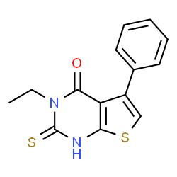 ChemSpider 2D Image | 3-Ethyl-2-mercapto-5-phenyl-3H-thieno[2,3-d]pyrimidin-4-one | C14H12N2OS2