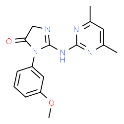 ChemSpider 2D Image | 2-[(4,6-Dimethyl-2-pyrimidinyl)amino]-3-(3-methoxyphenyl)-3,5-dihydro-4H-imidazol-4-one | C16H17N5O2