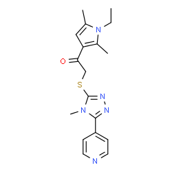 ChemSpider 2D Image | 1-(1-Ethyl-2,5-dimethyl-1H-pyrrol-3-yl)-2-{[4-methyl-5-(4-pyridinyl)-4H-1,2,4-triazol-3-yl]sulfanyl}ethanone | C18H21N5OS