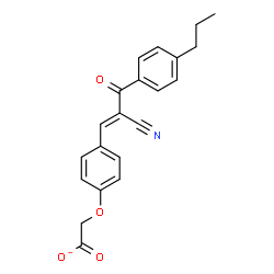 ChemSpider 2D Image | {4-[(1E)-2-Cyano-3-oxo-3-(4-propylphenyl)-1-propen-1-yl]phenoxy}acetate | C21H18NO4