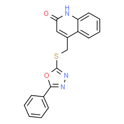 ChemSpider 2D Image | 4-{[(5-Phenyl-1,3,4-oxadiazol-2-yl)sulfanyl]methyl}-2(1H)-quinolinone | C18H13N3O2S