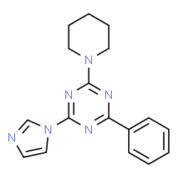 ChemSpider 2D Image | 2-(1H-Imidazol-1-yl)-4-phenyl-6-(1-piperidinyl)-1,3,5-triazine | C17H18N6