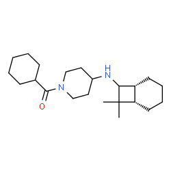 ChemSpider 2D Image | Cyclohexyl(4-{[(1S,6R)-8,8-dimethylbicyclo[4.2.0]oct-7-yl]amino}-1-piperidinyl)methanone | C22H38N2O