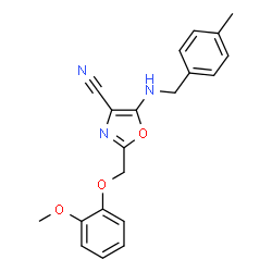 ChemSpider 2D Image | 2-(2-Methoxy-phenoxymethyl)-5-(4-methyl-benzylamino)-oxazole-4-carbonitrile | C20H19N3O3