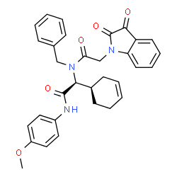 ChemSpider 2D Image | N-Benzyl-N-{(1S)-1-[(1R)-3-cyclohexen-1-yl]-2-[(4-methoxyphenyl)amino]-2-oxoethyl}-2-(2,3-dioxo-2,3-dihydro-1H-indol-1-yl)acetamide | C32H31N3O5