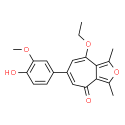 ChemSpider 2D Image | 8-Ethoxy-6-(4-hydroxy-3-methoxy-phenyl)-1,3-dimethyl-cyclohepta[c]furan-4-one | C20H20O5