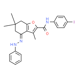 ChemSpider 2D Image | (4E)-N-(4-Iodophenyl)-3,6,6-trimethyl-4-(phenylhydrazono)-4,5,6,7-tetrahydro-1-benzofuran-2-carboxamide | C24H24IN3O2