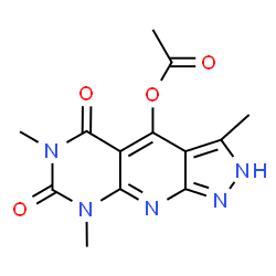 ChemSpider 2D Image | 1H-pyrazolo[4',3':5,6]pyrido[2,3-d]pyrimidine-5,7(6H,8H)-dione, 4-(acetyloxy)-3,6,8-trimethyl- | C13H13N5O4