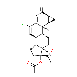 ChemSpider 2D Image | (1R,3aR,3bS,7aS,8aR,8bR,8cR,10aR)-1-Acetyl-5-chloro-8b,10a-dimethyl-7-oxo-1,2,3,3a,3b,7,7a,8,8a,8b,8c,9,10,10a-tetradecahydrocyclopenta[a]cyclopropa[g]phenanthren-1-yl acetate | C24H29ClO4