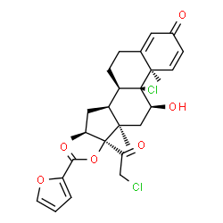 ChemSpider 2D Image | (8alpha,9beta,10alpha,11beta,13alpha,16beta)-9,21-Dichloro-11-hydroxy-16-methyl-3,20-dioxopregna-1,4-dien-17-yl 2-furoate | C27H30Cl2O6