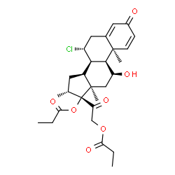 ChemSpider 2D Image | (7alpha,8alpha,10alpha,13alpha,16alpha)-7-Chloro-11-hydroxy-16-methyl-3,20-dioxopregna-1,4-diene-17,21-diyl dipropanoate | C28H37ClO7