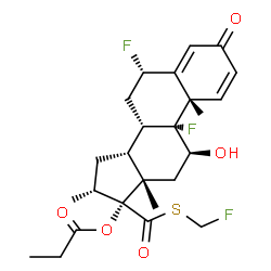 ChemSpider 2D Image | (6alpha,11beta,14beta,16alpha,17alpha)-6,9-Difluoro-17-{[(fluoromethyl)sulfanyl]carbonyl}-11-hydroxy-16-methyl-3-oxoandrosta-1,4-dien-17-yl propionate | C25H31F3O5S