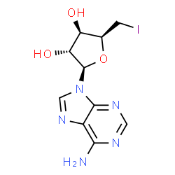 ChemSpider 2D Image | 9-(5-Deoxy-5-iodo-beta-D-xylofuranosyl)-9H-purin-6-amine | C10H12IN5O3
