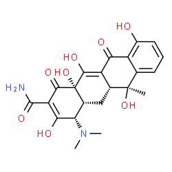 ChemSpider 2D Image | (4S,4aR,5aR,6S,12aS)-4-(Dimethylamino)-3,6,10,12,12a-pentahydroxy-6-methyl-1,11-dioxo-1,4,4a,5,5a,6,11,12a-octahydro-2-tetracenecarboxamide | C22H24N2O8