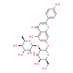 ChemSpider 2D Image | 5-Hydroxy-2-(4-hydroxyphenyl)-4-oxo-4H-chromen-7-yl 2-O-(6-deoxy-beta-D-gulopyranosyl)-alpha-L-talopyranoside | C27H30O14
