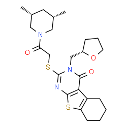 ChemSpider 2D Image | 2-({2-[(3R,5S)-3,5-Dimethyl-1-piperidinyl]-2-oxoethyl}sulfanyl)-3-[(2S)-tetrahydro-2-furanylmethyl]-5,6,7,8-tetrahydro[1]benzothieno[2,3-d]pyrimidin-4(3H)-one | C24H33N3O3S2