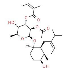 ChemSpider 2D Image | (1R,4S,4aS,8aS)-4-Hydroxy-7-isopropyl-1,4a-dimethyl-1,2,3,4,4a,5,8,8a-octahydro-1-naphthalenyl 2-O-acetyl-6-deoxy-3-O-[(2Z)-2-methyl-2-butenoyl]-beta-L-altropyranoside | C28H44O8