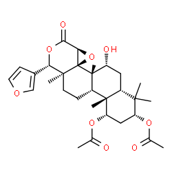 ChemSpider 2D Image | (1S,3R,4aR,6R,6aS,6bR,7aS,10S,10aS,12aS,12bS)-10-(3-Furyl)-6-hydroxy-4,4,6a,10a,12b-pentamethyl-8-oxohexadecahydronaphtho[2,1-f]oxireno[d]isochromene-1,3-diyl diacetate | C30H40O9