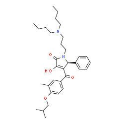 ChemSpider 2D Image | (5S)-1-[3-(Dibutylamino)propyl]-3-hydroxy-4-(4-isobutoxy-3-methylbenzoyl)-5-phenyl-1,5-dihydro-2H-pyrrol-2-one | C33H46N2O4