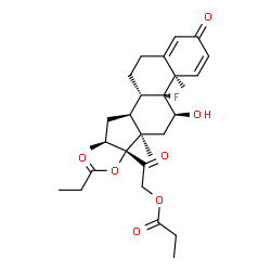 ChemSpider 2D Image | (10alpha,11beta,13alpha,16beta)-9-Fluoro-11-hydroxy-16-methyl-3,20-dioxopregna-1,4-diene-17,21-diyl dipropanoate | C28H37FO7