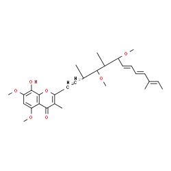 ChemSpider 2D Image | 2-[(3S,4R,5R,6R,7E,9E,11E)-4,6-Dimethoxy-3,5,11-trimethyl-7,9,11-tridecatrien-1-yl]-8-hydroxy-5,7-dimethoxy-3-methyl-4H-chromen-4-one | C30H42O7