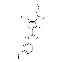 ChemSpider 2D Image | Ethyl 2-amino-5-[(3-methoxyphenyl)carbamoyl]-4-methyl-3-thiophenecarboxylate | C16H18N2O4S