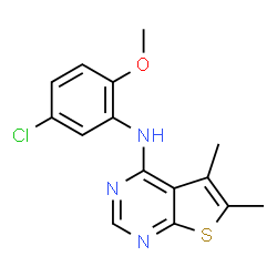 ChemSpider 2D Image | N-(5-Chloro-2-methoxyphenyl)-5,6-dimethylthieno[2,3-d]pyrimidin-4-amine | C15H14ClN3OS