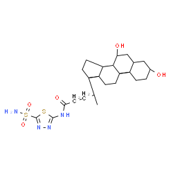 ChemSpider 2D Image | (3beta,5beta,7alpha,14beta,17alpha)-3,7-Dihydroxy-N-(5-sulfamoyl-1,3,4-thiadiazol-2-yl)cholan-24-amide | C26H42N4O5S2