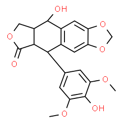 ChemSpider 2D Image | (5S,5aR,8aS,9S)-9-Hydroxy-5-(4-hydroxy-3,5-dimethoxyphenyl)-5,8,8a,9-tetrahydrofuro[3',4':6,7]naphtho[2,3-d][1,3]dioxol-6(5aH)-one | C21H20O8