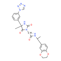 ChemSpider 2D Image | N-[(1S)-1-(2,3-Dihydro-1,4-benzodioxin-6-yl)ethyl]-2-{(4S)-4-methyl-2,5-dioxo-4-[3-(1H-tetrazol-1-yl)phenyl]-1-imidazolidinyl}acetamide | C23H23N7O5