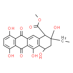 ChemSpider 2D Image | Methyl (1S,2R,4S)-2-ethyl-2,4,5,7,10-pentahydroxy-6,11-dioxo-1,2,3,4,6,11-hexahydro-1-tetracenecarboxylate | C22H20O9