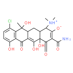 ChemSpider 2D Image | (1S,4aS,11S,11aR,12aS)-3-Carbamoyl-10-chloro-1-(dimethylammonio)-4a,5,7,11-tetrahydroxy-11-methyl-4,6-dioxo-1,4,4a,6,11,11a,12,12a-octahydro-2-tetracenolate | C22H23ClN2O8