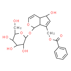 ChemSpider 2D Image | [(1S,4aS,5R,7aR)-1-(beta-D-Glucopyranosyloxy)-5-hydroxy-1,4a,5,7a-tetrahydrocyclopenta[c]pyran-7-yl]methyl benzoate | C22H26O10