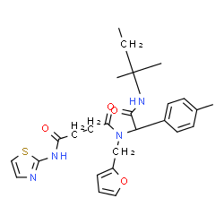 ChemSpider 2D Image | N-(2-Furylmethyl)-N-[(1S)-2-[(2-methyl-2-butanyl)amino]-1-(4-methylphenyl)-2-oxoethyl]-N'-(1,3-thiazol-2-yl)succinamide | C26H32N4O4S