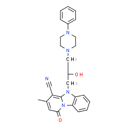 ChemSpider 2D Image | 5-[(2S)-2-Hydroxy-3-(4-phenyl-1-piperazinyl)propyl]-3-methyl-1-oxo-1,5-dihydropyrido[1,2-a]benzimidazole-4-carbonitrile | C26H27N5O2