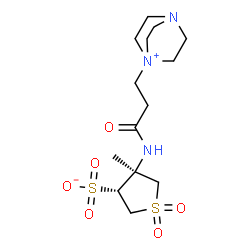 ChemSpider 2D Image | (3R,4S)-4-{[3-(4-Aza-1-azoniabicyclo[2.2.2]oct-1-yl)propanoyl]amino}-4-methyltetrahydro-3-thiophenesulfonate 1,1-dioxide | C14H25N3O6S2