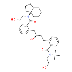 ChemSpider 2D Image | N-(2-Hydroxyethyl)-2-[(2R)-2-hydroxy-4-{2-[(2-hydroxyethyl)(2-methyl-2-propanyl)carbamoyl]phenyl}butyl]-N-[(3aS,7aS)-octahydro-3aH-inden-3a-yl]benzamide | C35H50N2O5
