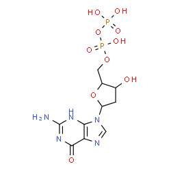 ChemSpider 2D Image | 2-Amino-9-{2-deoxy-5-O-[hydroxy(phosphonooxy)phosphoryl]pentofuranosyl}-1,9-dihydro-6H-purin-6-one | C10H15N5O10P2