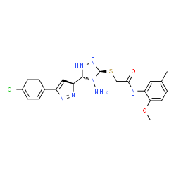 ChemSpider 2D Image | 2-({(3R,5R)-4-Amino-5-[(3S)-5-(4-chlorophenyl)-3H-pyrazol-3-yl]-1,2,4-triazolidin-3-yl}sulfanyl)-N-(2-methoxy-5-methylphenyl)acetamide | C21H24ClN7O2S
