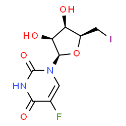 ChemSpider 2D Image | 1-(5-Deoxy-5-iodo-beta-D-lyxofuranosyl)-5-fluoro-2,4(1H,3H)-pyrimidinedione | C9H10FIN2O5