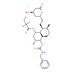 ChemSpider 2D Image | (1S,3R,4R,7S,8S,8aS)-4-[(Benzylcarbamoyl)oxy]-8-{2-[(2R,4R)-4-hydroxy-6-oxotetrahydro-2H-pyran-2-yl]ethyl}-3,7-dimethyldecahydro-1-naphthalenyl 2,2-dimethylbutanoate | C33H49NO7