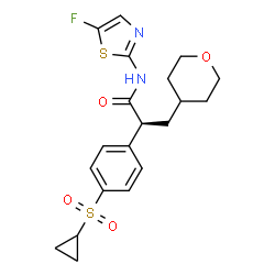 ChemSpider 2D Image | (2S)-2-[4-(Cyclopropylsulfonyl)phenyl]-N-(5-fluoro-1,3-thiazol-2-yl)-3-(tetrahydro-2H-pyran-4-yl)propanamide | C20H23FN2O4S2