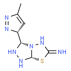 ChemSpider 2D Image | (3S,7aR)-3-[(3R)-5-Methyl-3H-pyrazol-3-yl]tetrahydro[1,2,4]triazolo[3,4-b][1,3,4]thiadiazol-6(5H)-imine | C7H11N7S